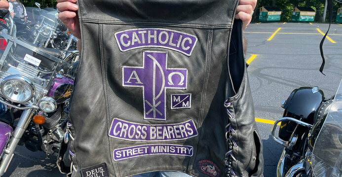 Catholic Cross Bearers Motorcycle Ministry stop at parish for Mass and a blessing