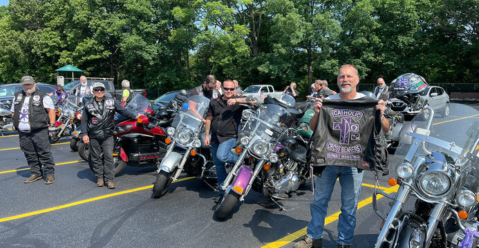 Catholic Cross Bearers Motorcycle Ministry stop at parish for Mass and a blessing