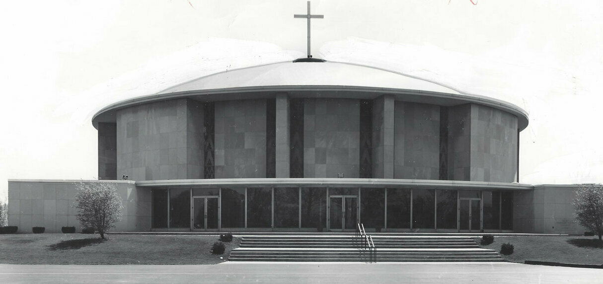 Black and white church exterior